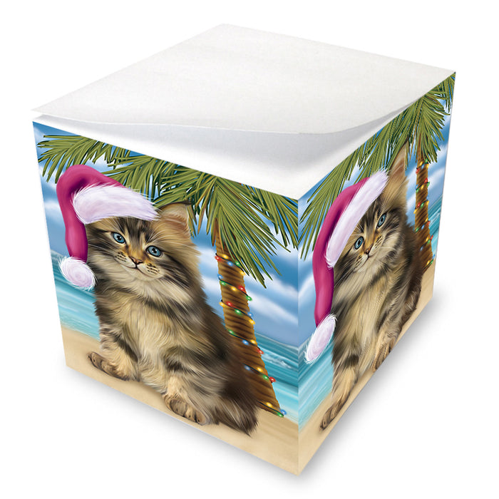 Summertime Happy Holidays Christmas Maine Coon Cat on Tropical Island Beach Note Cube NOC56087