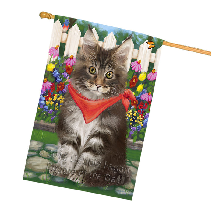 Spring Floral Maine Coon Cat House Flag FLG52349