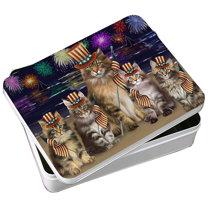 4th of July Independence Day Firework Maine Coon Cats Photo Storage Tin PITN52447