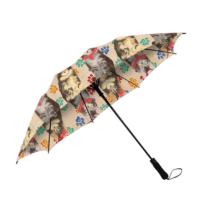 Rainbow Paw Print Maine Coon Cats Red Semi-Automatic Foldable Umbrella