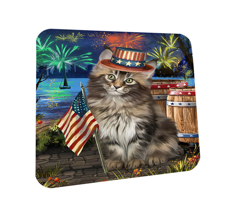 4th of July Independence Day Firework Maine Coon Cat Coasters Set of 4 CST54011