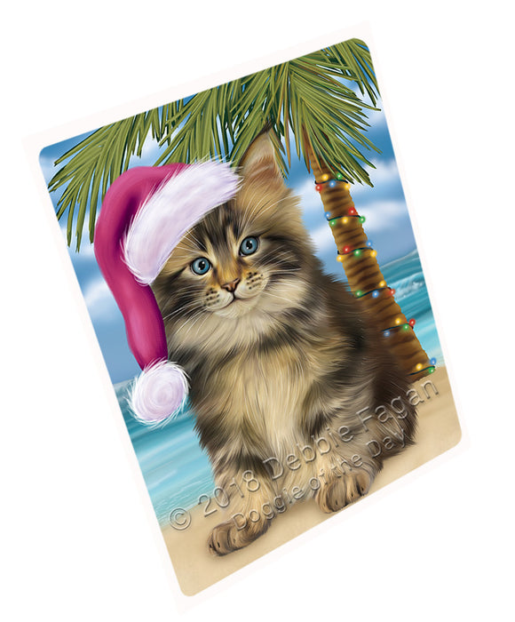 Summertime Happy Holidays Christmas Maine Coon Cat on Tropical Island Beach Large Refrigerator / Dishwasher Magnet RMAG88296