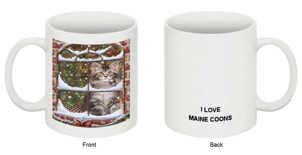 Please Come Home For Christmas Maine Coon Cat Sitting In Window Coffee Mug MUG49036