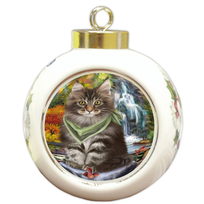 Scenic Waterfall Maine Coon Cat Round Ball Christmas Ornament RBPOR51915