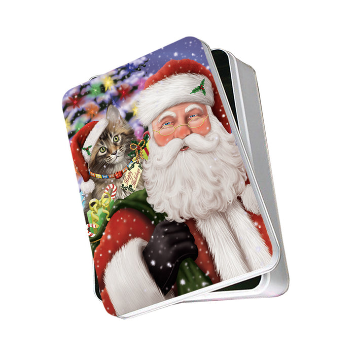 Santa Carrying Maine Coon Cat and Christmas Presents Photo Storage Tin PITN53638
