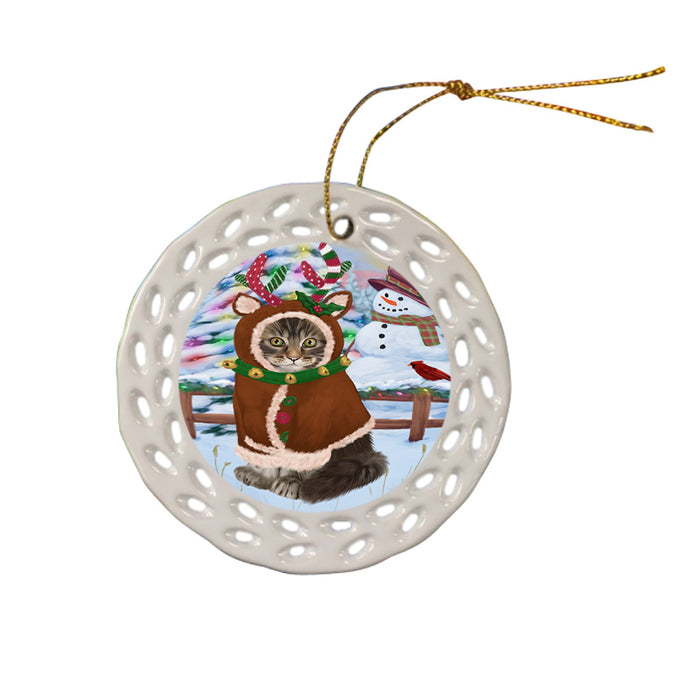Christmas Gingerbread House Candyfest Maine Coon Cat Ceramic Doily Ornament DPOR56803