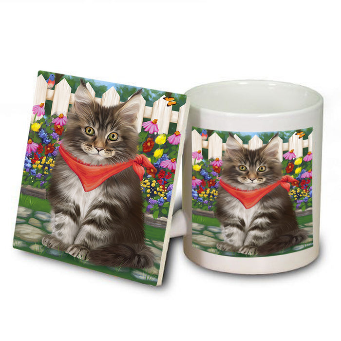 Spring Floral Maine Coon Cat Mug and Coaster Set MUC52208