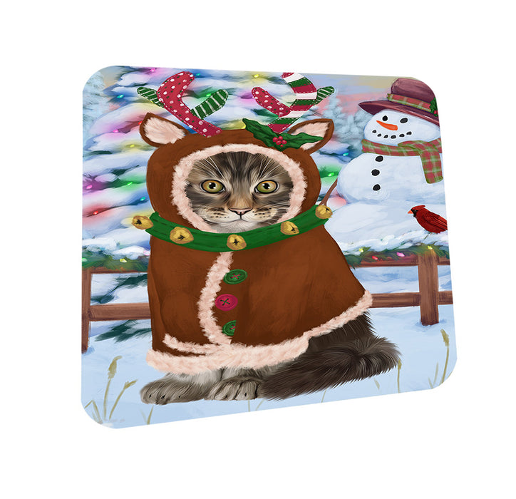 Christmas Gingerbread House Candyfest Maine Coon Cat Coasters Set of 4 CST56405