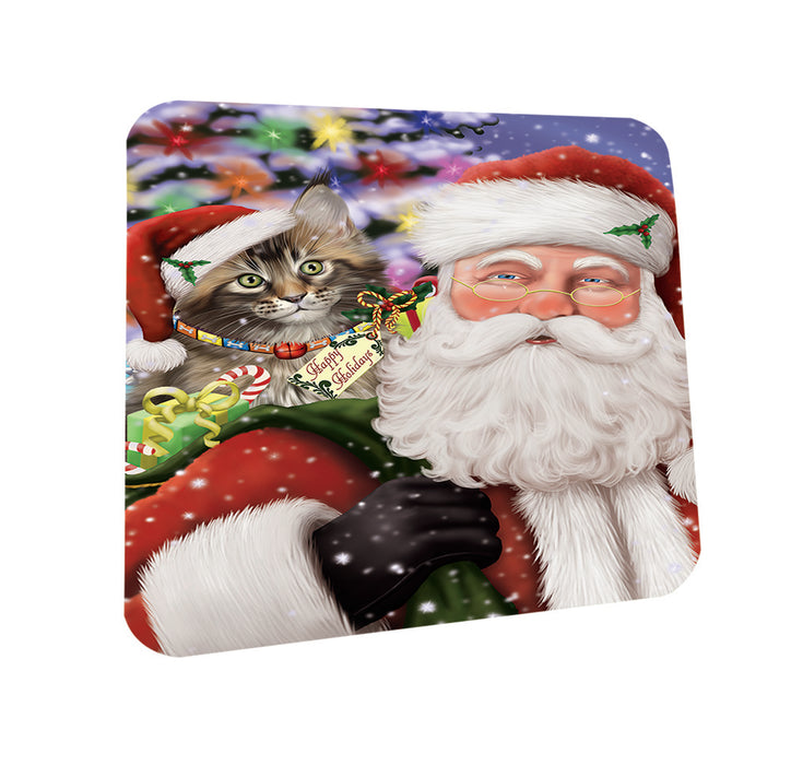 Santa Carrying Maine Coon Cat and Christmas Presents Coasters Set of 4 CST53653