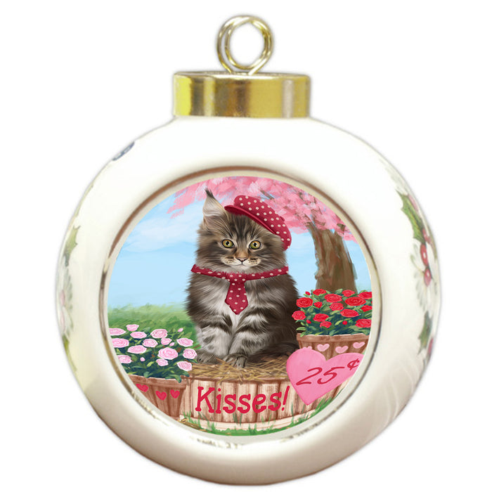 Rosie 25 Cent Kisses Maine Coon Cat Round Ball Christmas Ornament RBPOR56321