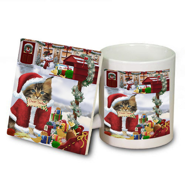 Maine Coon Cat Dear Santa Letter Christmas Holiday Mailbox Mug and Coaster Set MUC53537