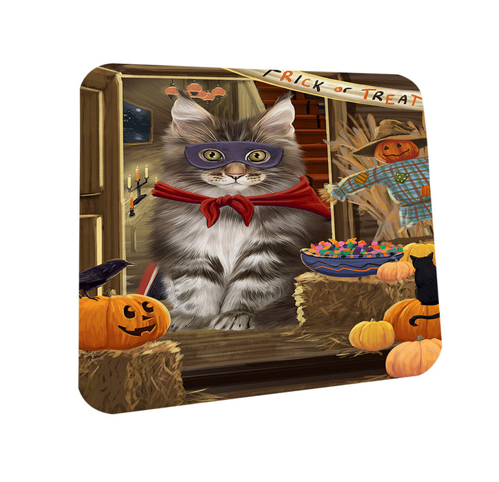 Enter at Own Risk Trick or Treat Halloween Maine Coon Cat Coasters Set of 4 CST53143