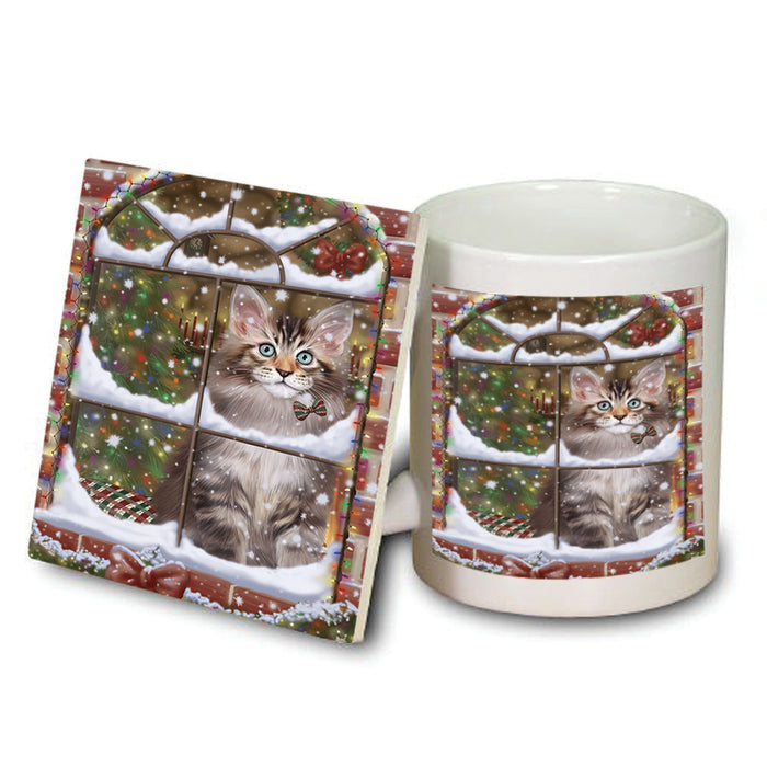 Please Come Home For Christmas Maine Coon Cat Sitting In Window Mug and Coaster Set MUC53630