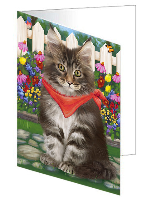 Spring Floral Maine Coon Cat Handmade Artwork Assorted Pets Greeting Cards and Note Cards with Envelopes for All Occasions and Holiday Seasons GCD60833