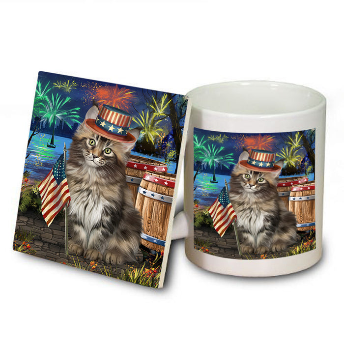 4th of July Independence Day Firework Maine Coon Cat Mug and Coaster Set MUC54045