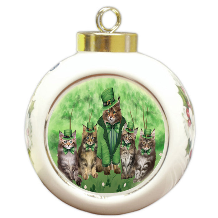 St. Patricks Day Irish Portrait Maine Coon Cats Round Ball Christmas Ornament RBPOR58148