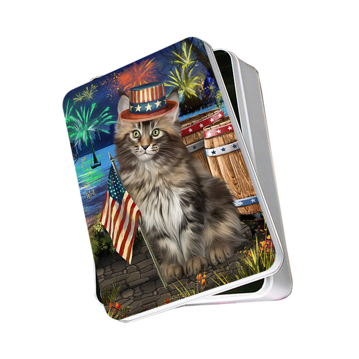 4th of July Independence Day Firework Maine Coon Cat Photo Storage Tin PITN53996