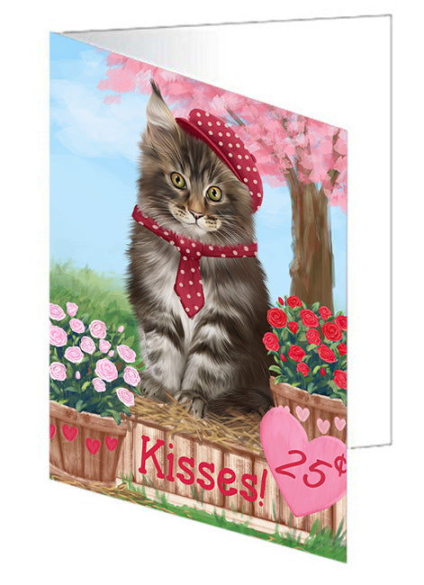 Rosie 25 Cent Kisses Maine Coon Cat Handmade Artwork Assorted Pets Greeting Cards and Note Cards with Envelopes for All Occasions and Holiday Seasons GCD72410