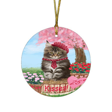 Rosie 25 Cent Kisses Maine Coon Cat Round Flat Christmas Ornament RFPOR56321