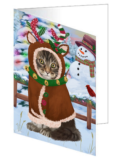 Christmas Gingerbread House Candyfest Maine Coon Cat Handmade Artwork Assorted Pets Greeting Cards and Note Cards with Envelopes for All Occasions and Holiday Seasons GCD73856