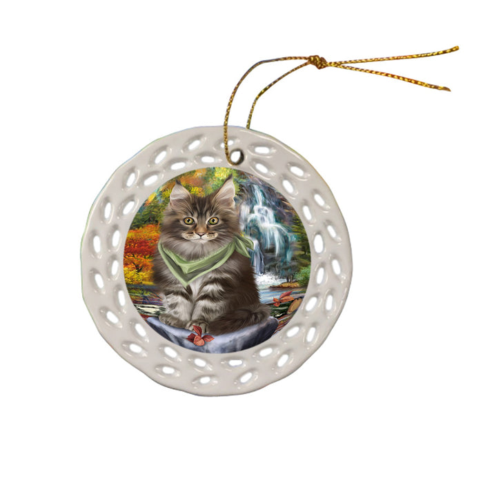 Scenic Waterfall Maine Coon Cat Ceramic Doily Ornament DPOR51915