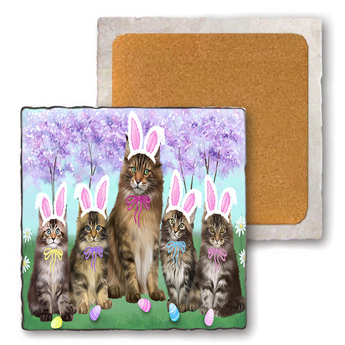 Easter Holiday Maine Coons Cat Set of 4 Natural Stone Marble Tile Coasters MCST51917