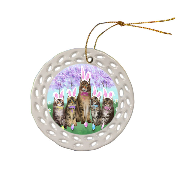Easter Holiday Maine Coons Cat Ceramic Doily Ornament DPOR57318