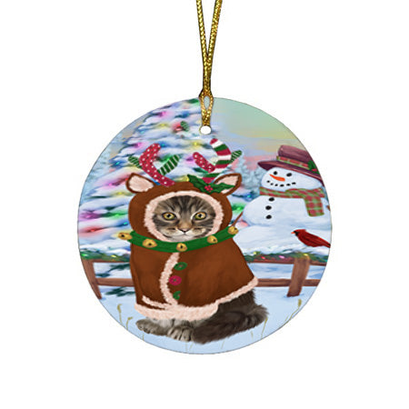 Christmas Gingerbread House Candyfest Maine Coon Cat Round Flat Christmas Ornament RFPOR56803