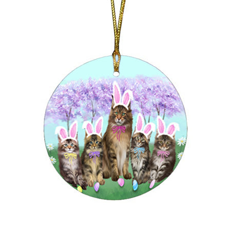 Easter Holiday Maine Coons Cat Round Flat Christmas Ornament RFPOR57318