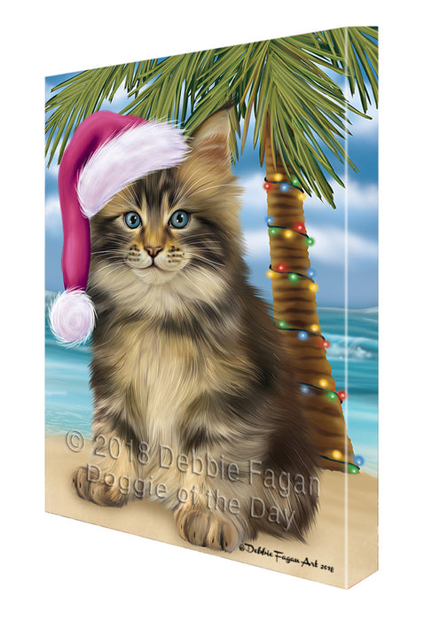 Summertime Happy Holidays Christmas Maine Coon Cat on Tropical Island Beach Canvas Print Wall Art Décor CVS108971