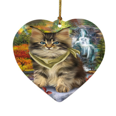 Scenic Waterfall Maine Coon Cat Heart Christmas Ornament HPOR51916