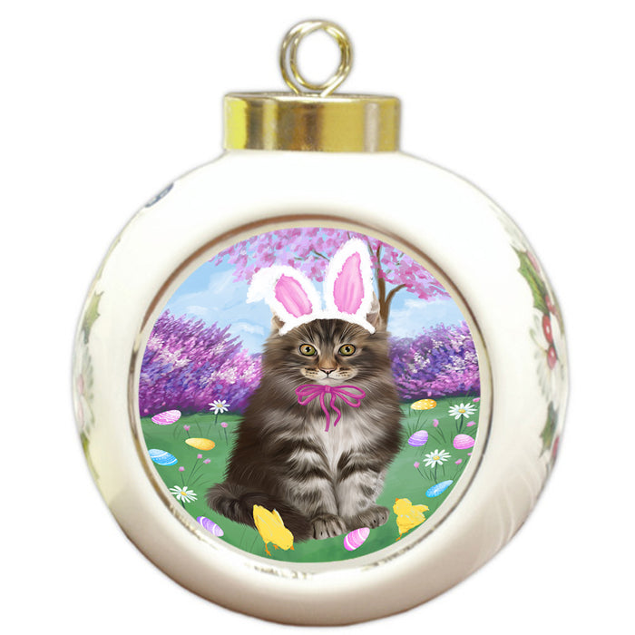 Easter Holiday Maine Coon Cat Round Ball Christmas Ornament RBPOR57319