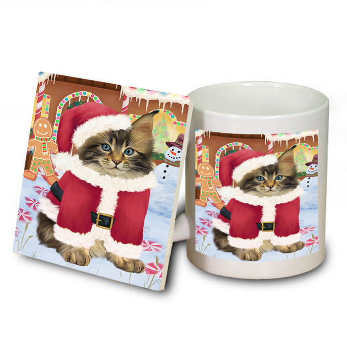 Christmas Gingerbread House Candyfest Maine Coon Cat Mug and Coaster Set MUC56440