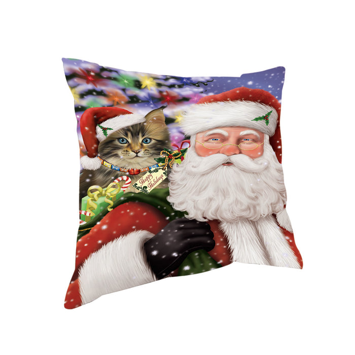 Santa Carrying Maine Coon Cat and Christmas Presents Pillow PIL71408