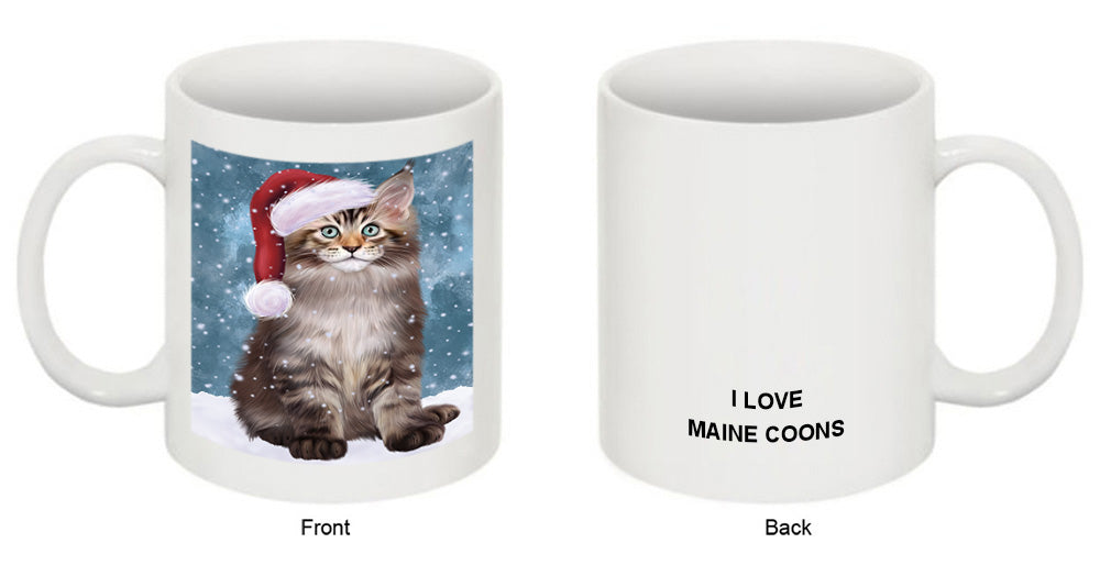 Let it Snow Christmas Holiday Maine Coon Cat Wearing Santa Hat Coffee Mug MUG49709