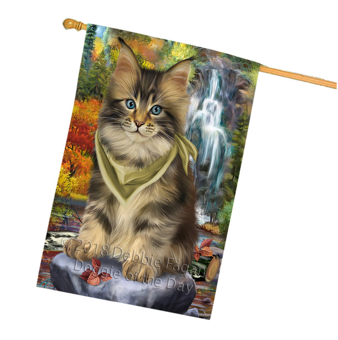 Scenic Waterfall Maine Coon Cat House Flag FLG52049