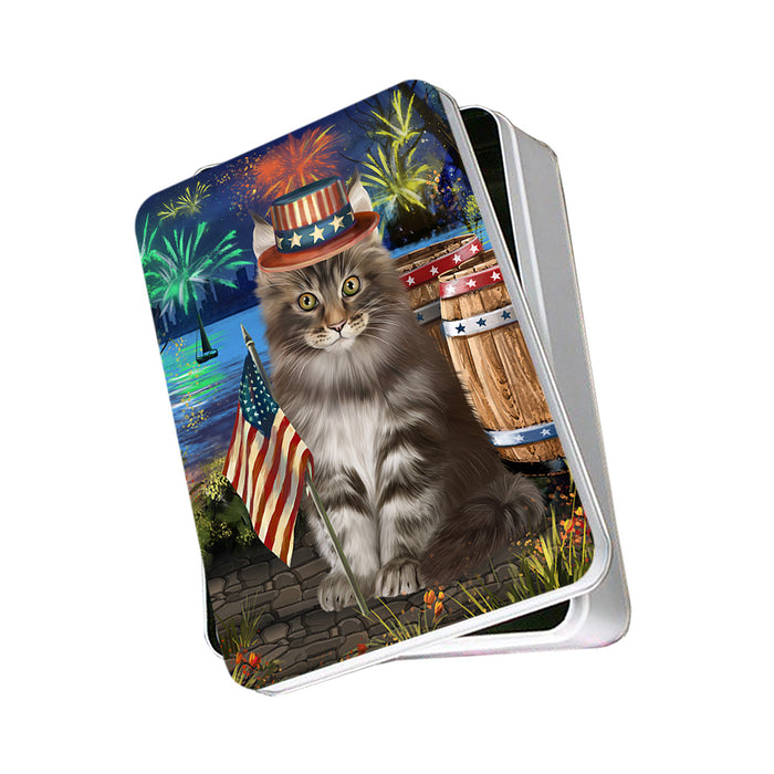 4th of July Independence Day Firework Maine Coon Cat Photo Storage Tin PITN53997