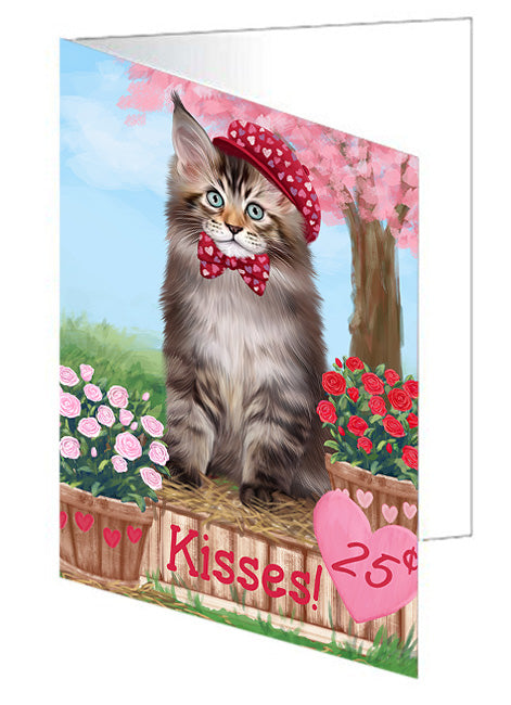 Rosie 25 Cent Kisses Maine Coon Cat Handmade Artwork Assorted Pets Greeting Cards and Note Cards with Envelopes for All Occasions and Holiday Seasons GCD72413