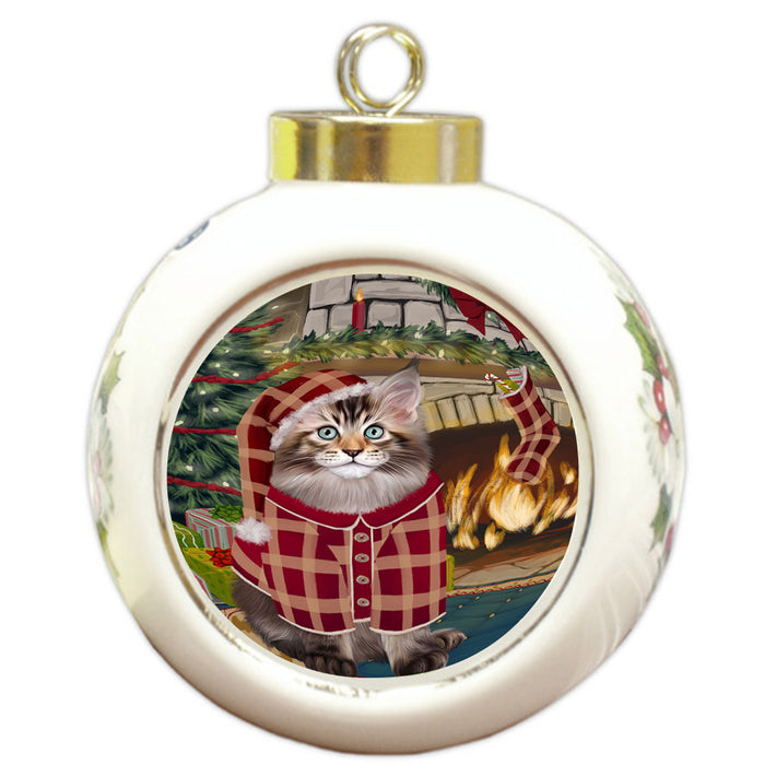 The Stocking was Hung Maine Coon Cat Round Ball Christmas Ornament RBPOR55714