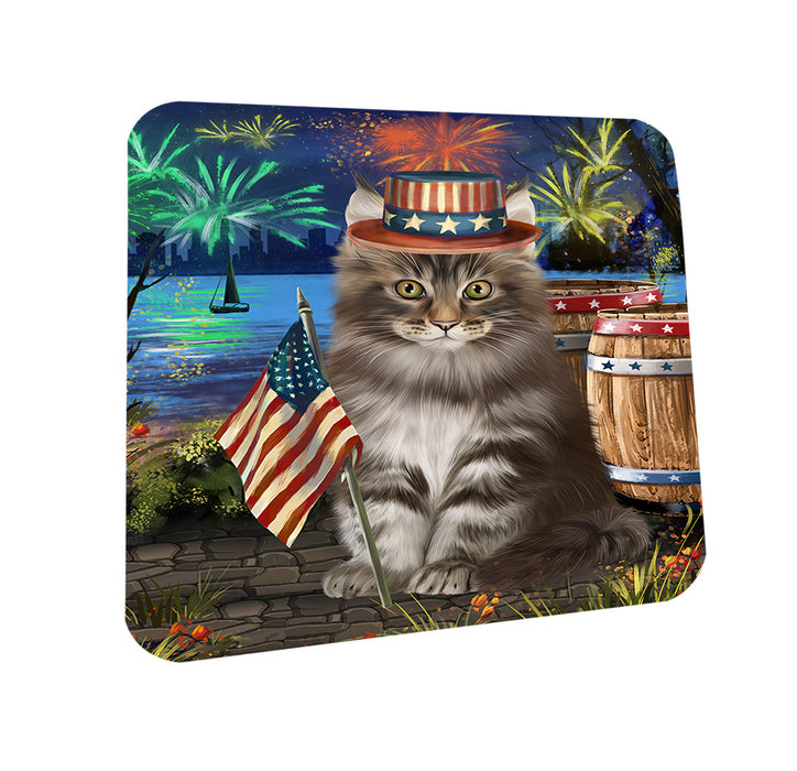4th of July Independence Day Firework Maine Coon Cat Coasters Set of 4 CST54012