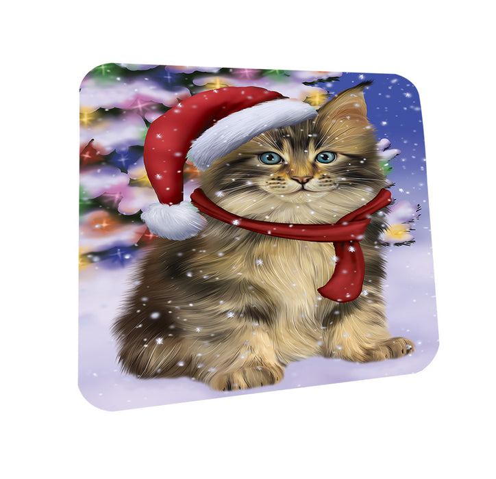 Winterland Wonderland Maine Coon Cat In Christmas Holiday Scenic Background Coasters Set of 4 CST53726