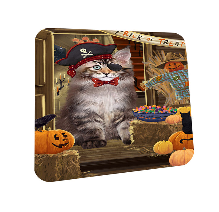 Enter at Own Risk Trick or Treat Halloween Maine Coon Cat Coasters Set of 4 CST53144
