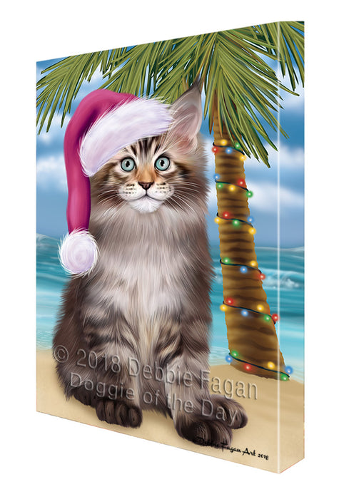 Summertime Happy Holidays Christmas Maine Coon Cat on Tropical Island Beach Canvas Print Wall Art Décor CVS108980