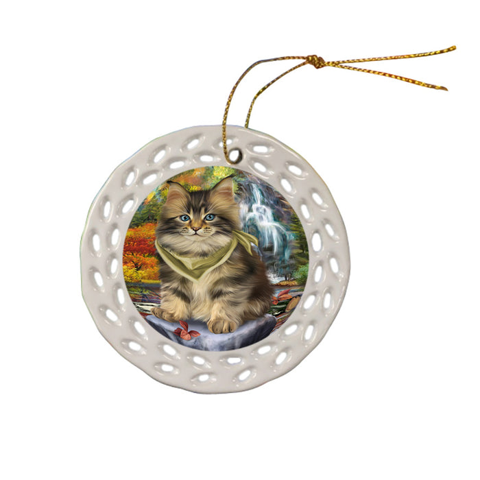 Scenic Waterfall Maine Coon Cat Ceramic Doily Ornament DPOR51916