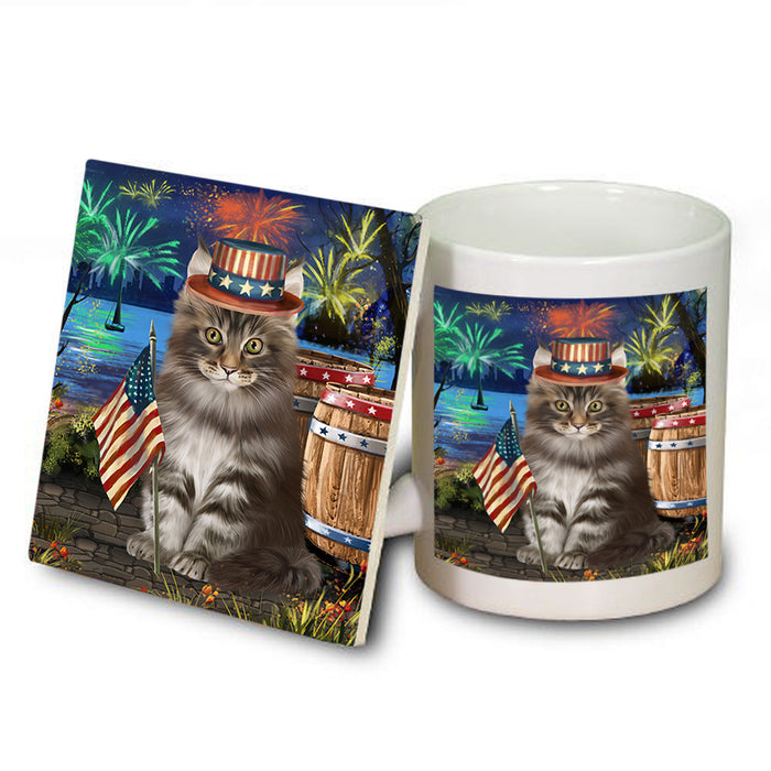 4th of July Independence Day Firework Maine Coon Cat Mug and Coaster Set MUC54046