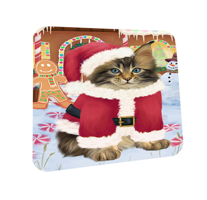 Christmas Gingerbread House Candyfest Maine Coon Cat Coasters Set of 4 CST56406