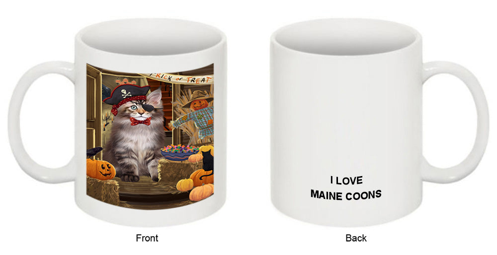 Enter at Own Risk Trick or Treat Halloween Maine Coon Cat Coffee Mug MUG48584