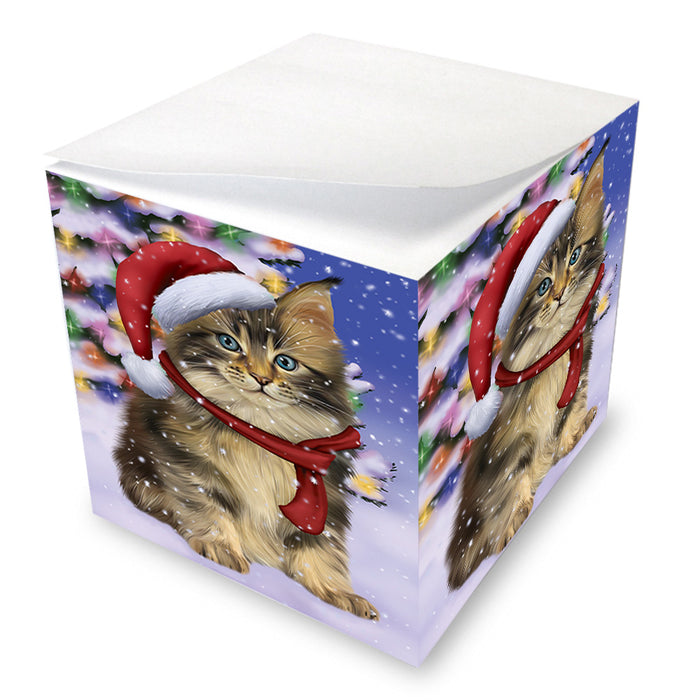 Winterland Wonderland Maine Coon Cat In Christmas Holiday Scenic Background Note Cube NOC55414