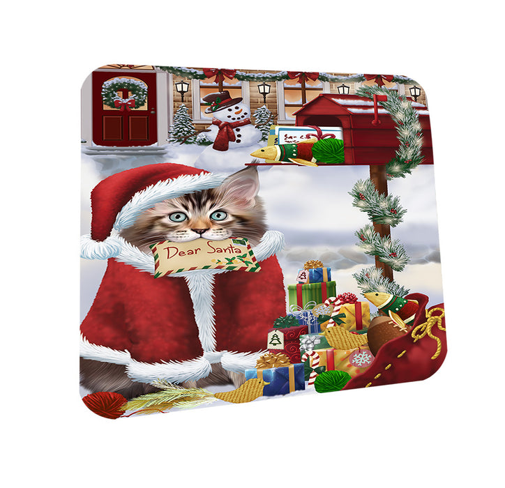 Maine Coon Cat Dear Santa Letter Christmas Holiday Mailbox Coasters Set of 4 CST53504
