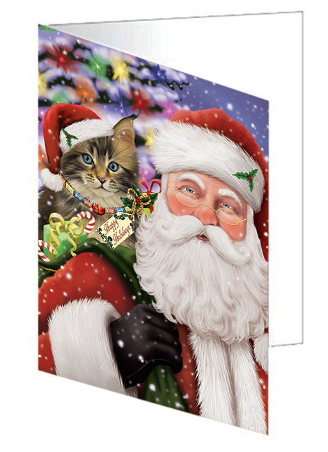 Santa Carrying Maine Coon Cat and Christmas Presents Handmade Artwork Assorted Pets Greeting Cards and Note Cards with Envelopes for All Occasions and Holiday Seasons GCD65117